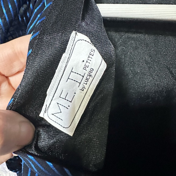 Vintage 80’s Valley Girl Style Mini Dress Black with Shiny Blue Stripes Sz 6 - Picture 8 of 14